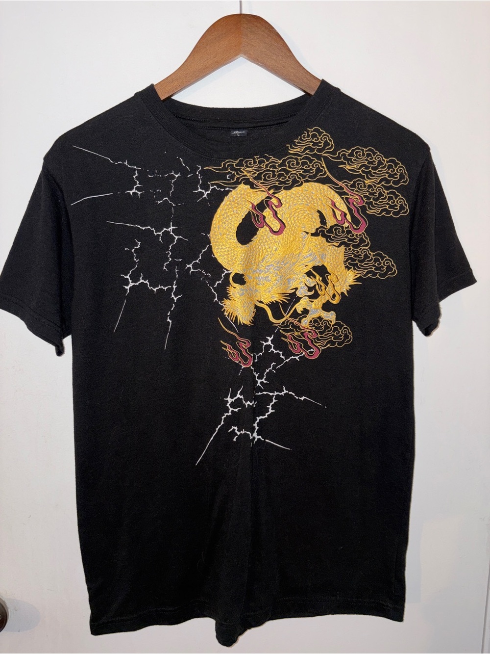Love Black Tee with Gold Dragon and Red Flames